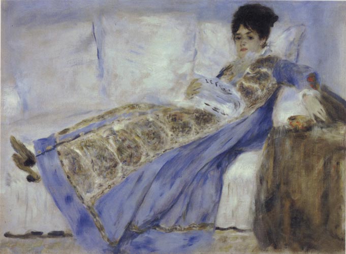 Madame Monet Reclining on a Sofa Reading Le Figaro